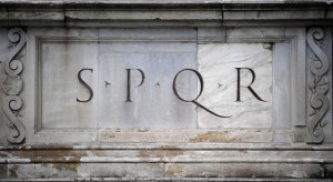 The Latin phrase Senatus Populusque Romanus (The Senate and the People of Rome), referring to the government of the ancient Roman Republic, used nowadays as an official signature of the city of Rome is seen on a monument in central Rome on February 9, 2010. AFP PHOTO / Filippo MONTEFORTE (Photo credit should read FILIPPO MONTEFORTE/AFP/Getty Images)